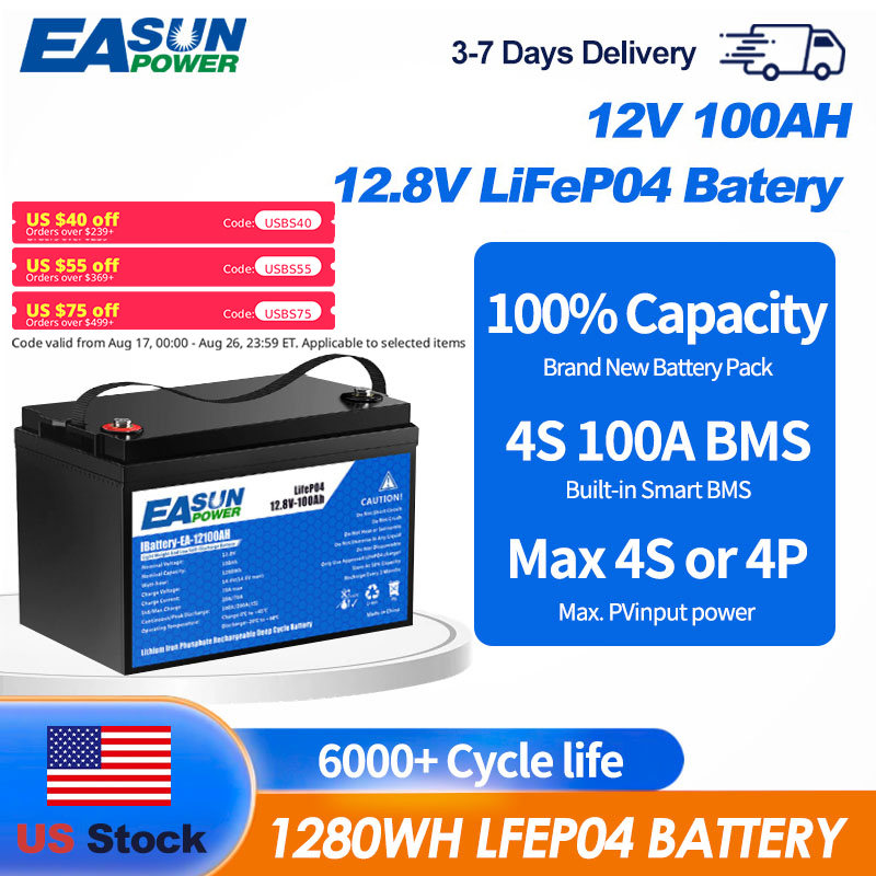 Outdoor Power Inverter - EASUN POWER 12V 100Ah LiFePO4 Akü,