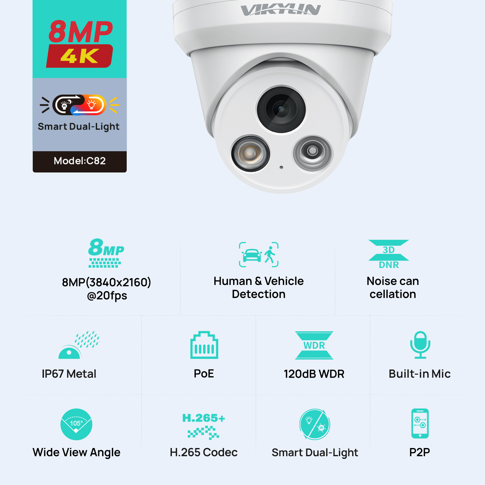 VIKYLIN 8MP 4K Çift Işıklı IP  - Outdoor Power G Motion incelemesi ve fiyatı